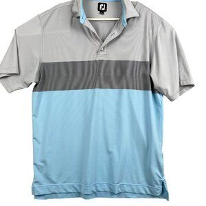 Foot Joy Men's Polo Shirt Tri-Color Striped Size Large Blue and White Casual